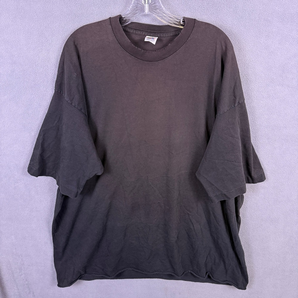 VTG Fruit of the Loom Shirt Mens 3XL Black Blank Single Stitch Faded Distressed